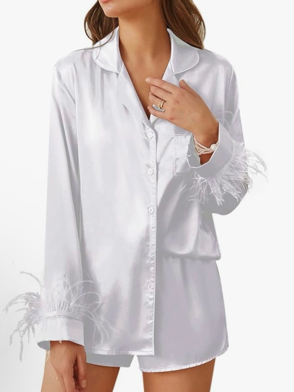 Bridal Feather-Trim Pajama Set